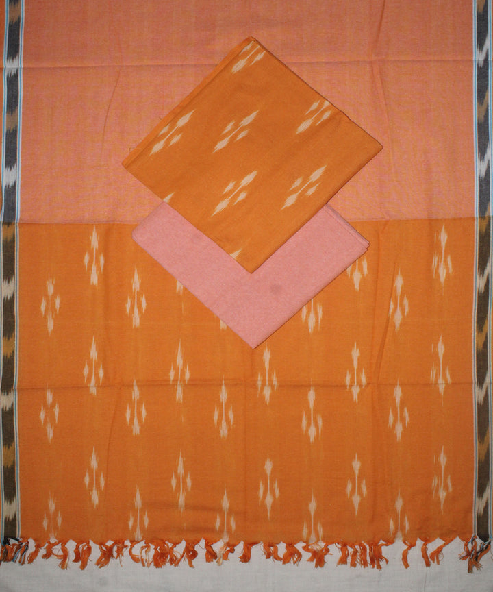 3pcs-yellow with peach handwoven pochampally ikkat dress material
