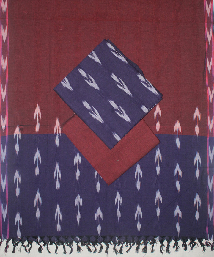 3pcs-navy purple with maroon pochampally ikkat dress material