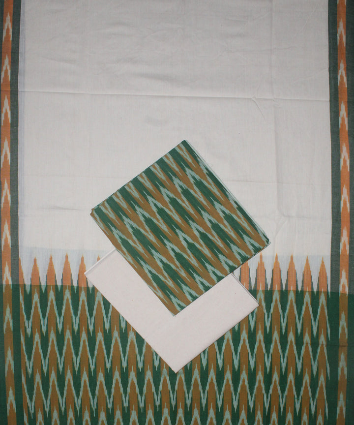3pcs-green yellow offwhite handwoven pochampally ikkat dress material