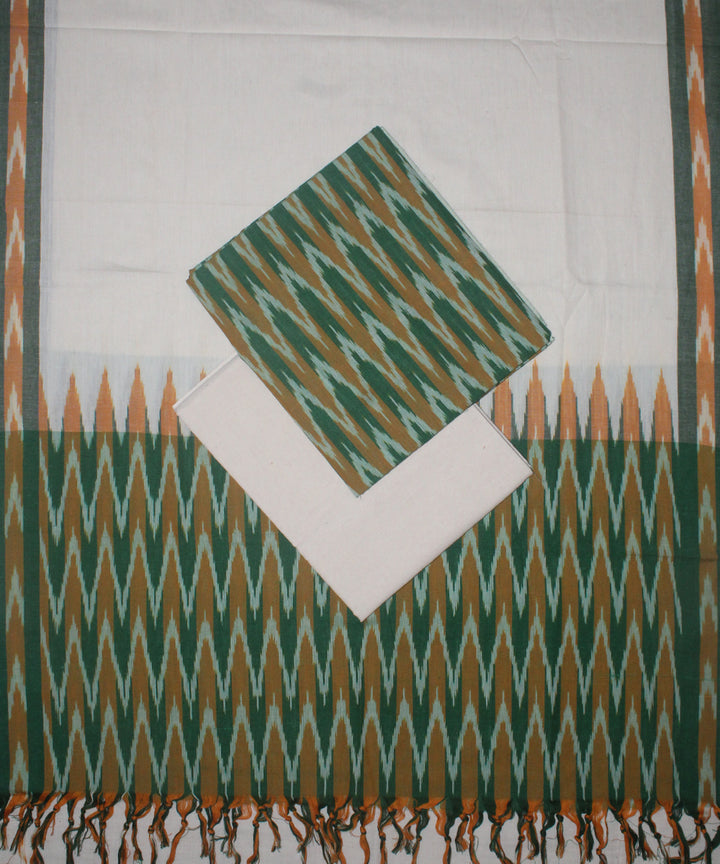 3pcs-green yellow offwhite handwoven pochampally ikkat dress material