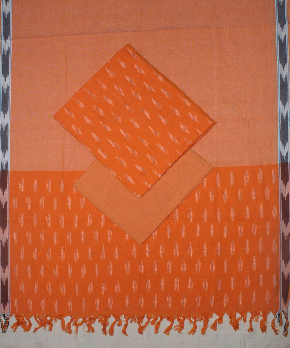 3pcs-orange with peach handwoven pochampally ikkat dress material