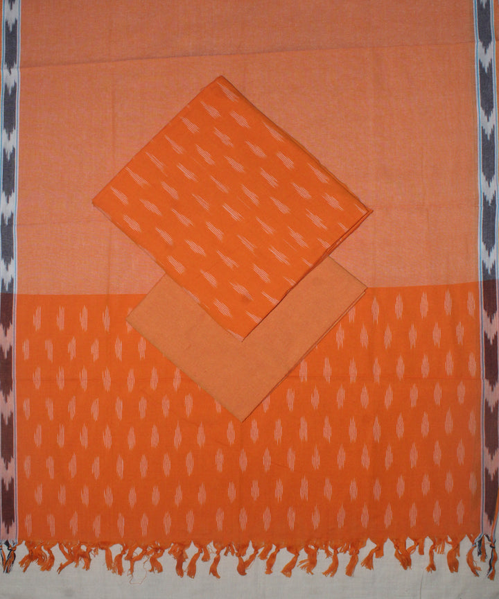 3pcs-orange with peach handwoven pochampally ikkat dress material