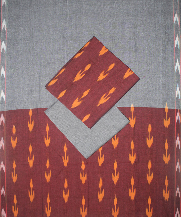 3pcs-maroon ash orange motifs pochampally ikkat dress material