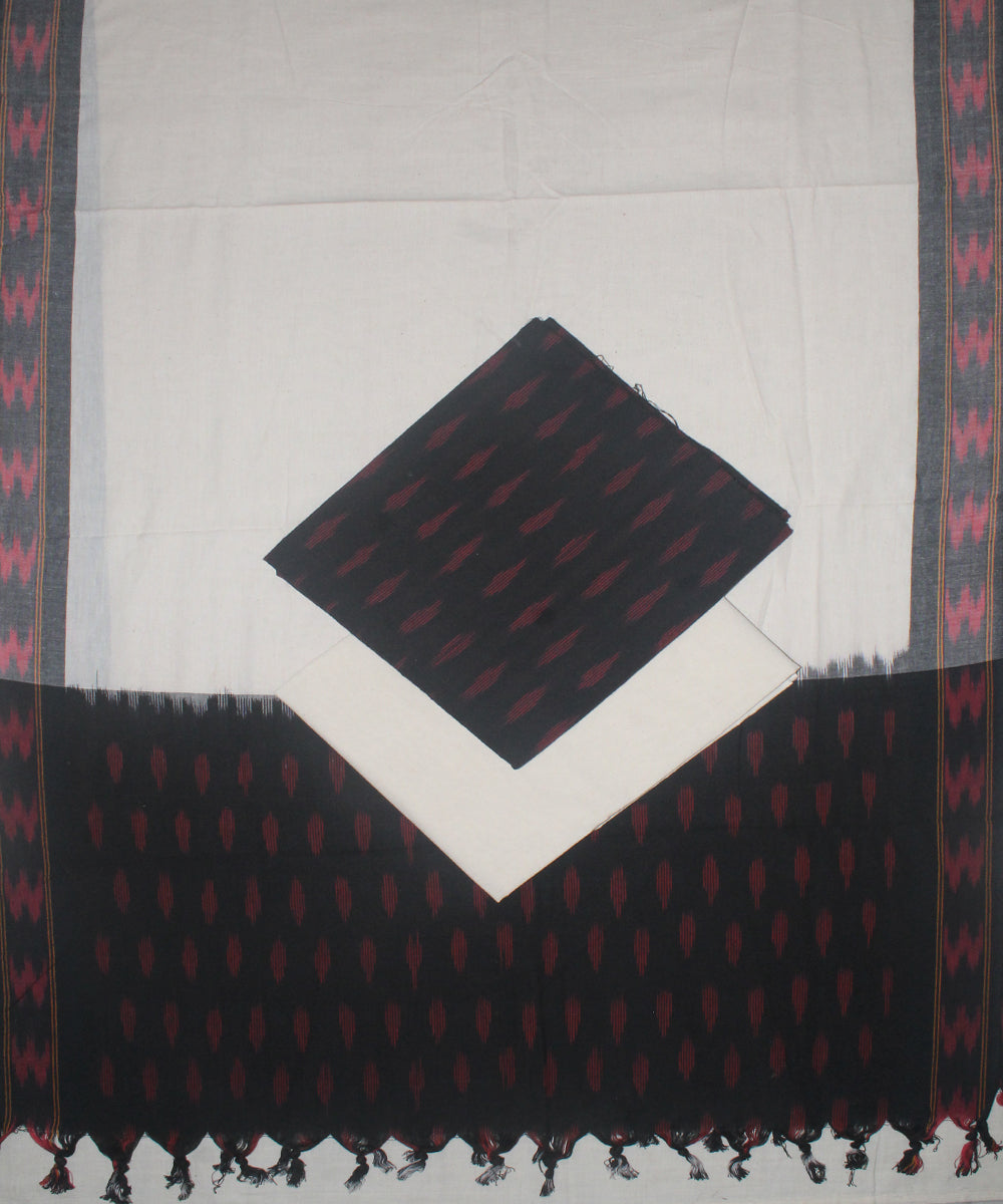 3pcs-black white red motifs handwoven pochampally ikkat dress material