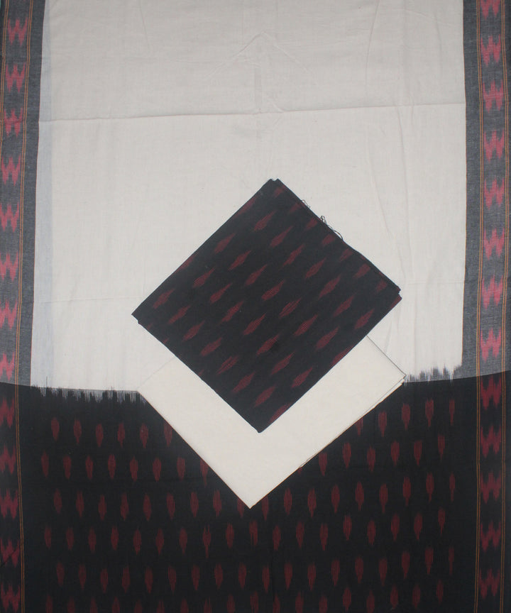 3pcs-black white red motifs handwoven pochampally ikkat dress material