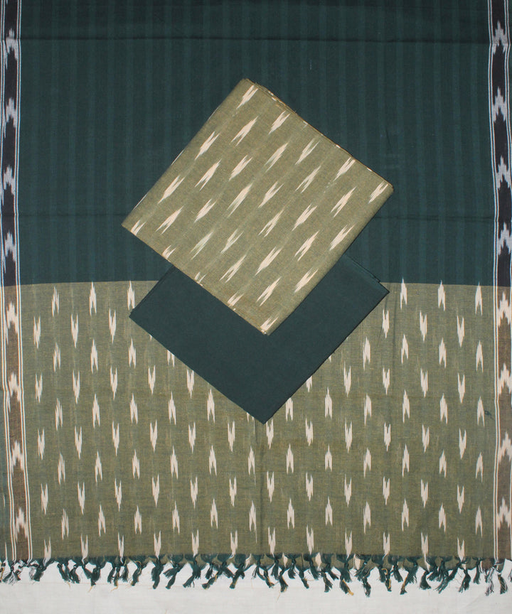 3pcs-mehandi green handwoven pochampally ikkat dress material