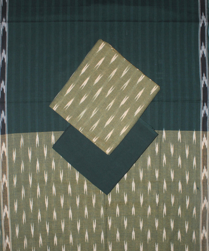 3pcs-mehandi green handwoven pochampally ikkat dress material