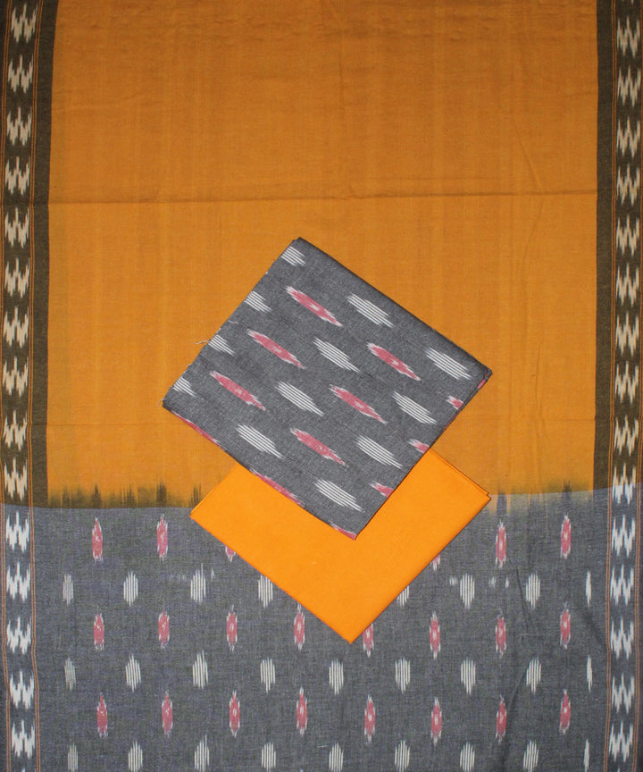3pcs-grey yellow handwoven pochampally ikkat dress material