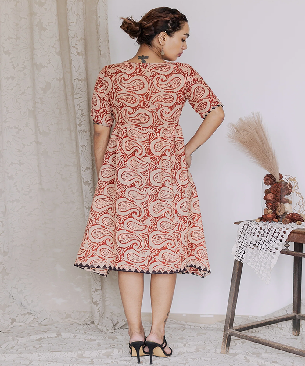 Multi handcrafted kalamkari cotton midi dress