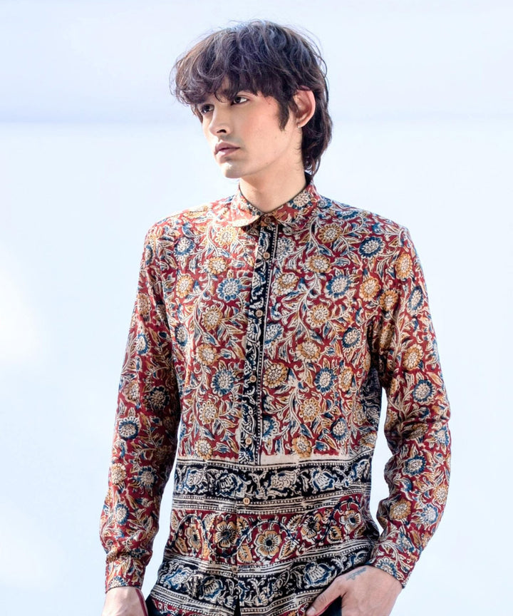 Red hand crafted kalamkari cotton shirt