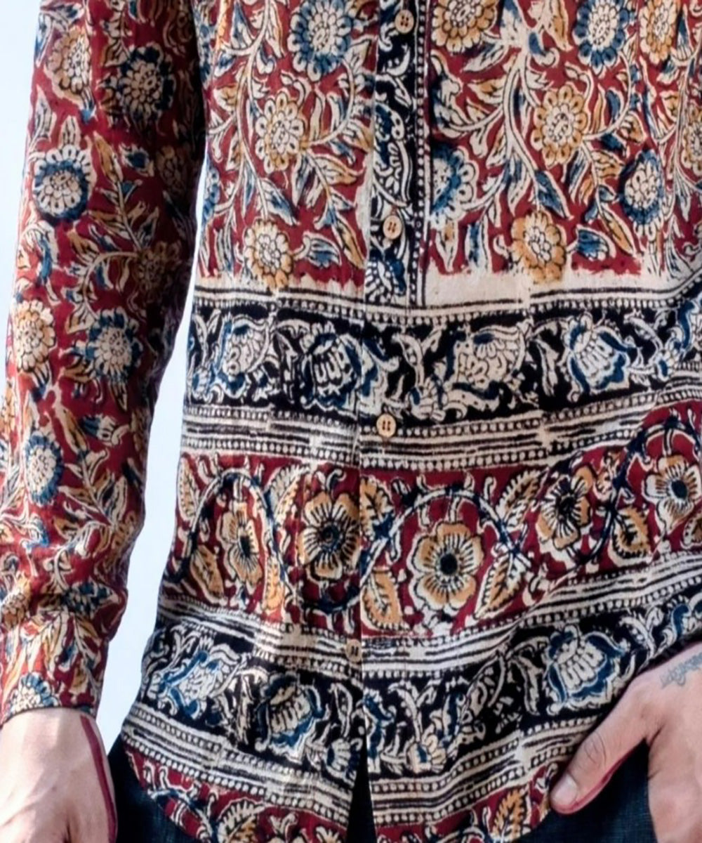 Red hand crafted kalamkari cotton shirt