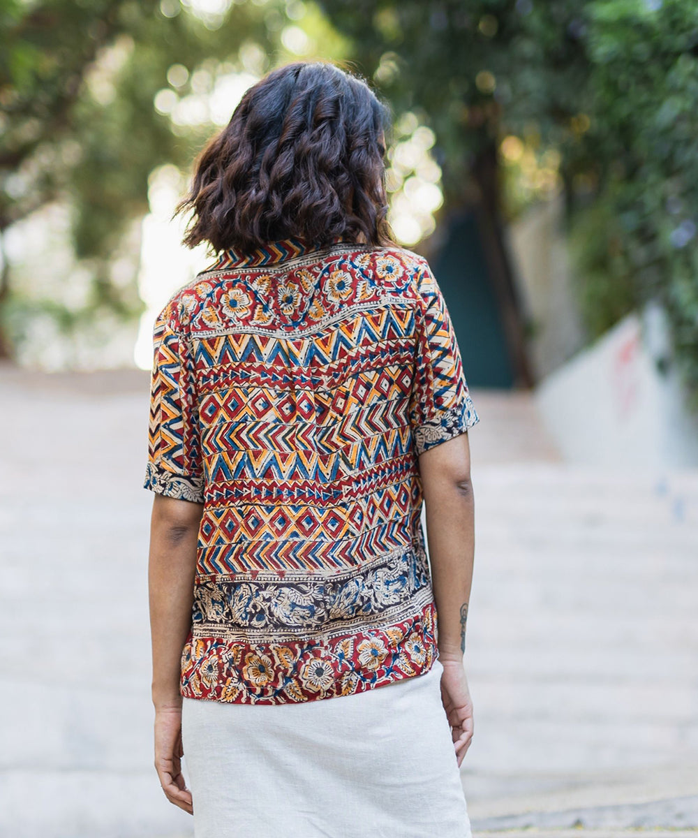 Multicolor handblock printed kalamkari cotton shirt