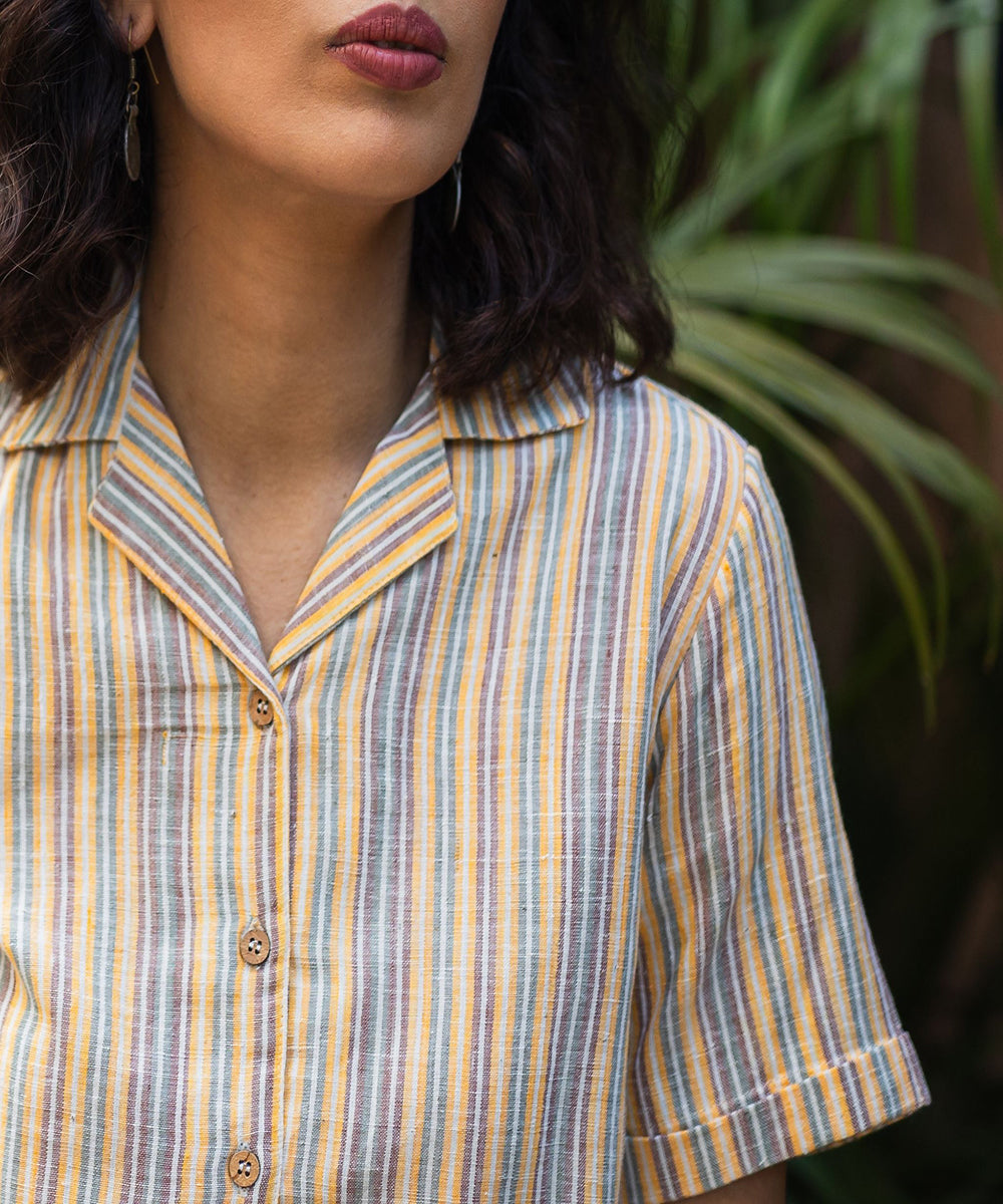 Yellow handwoven stripe cotton shirt