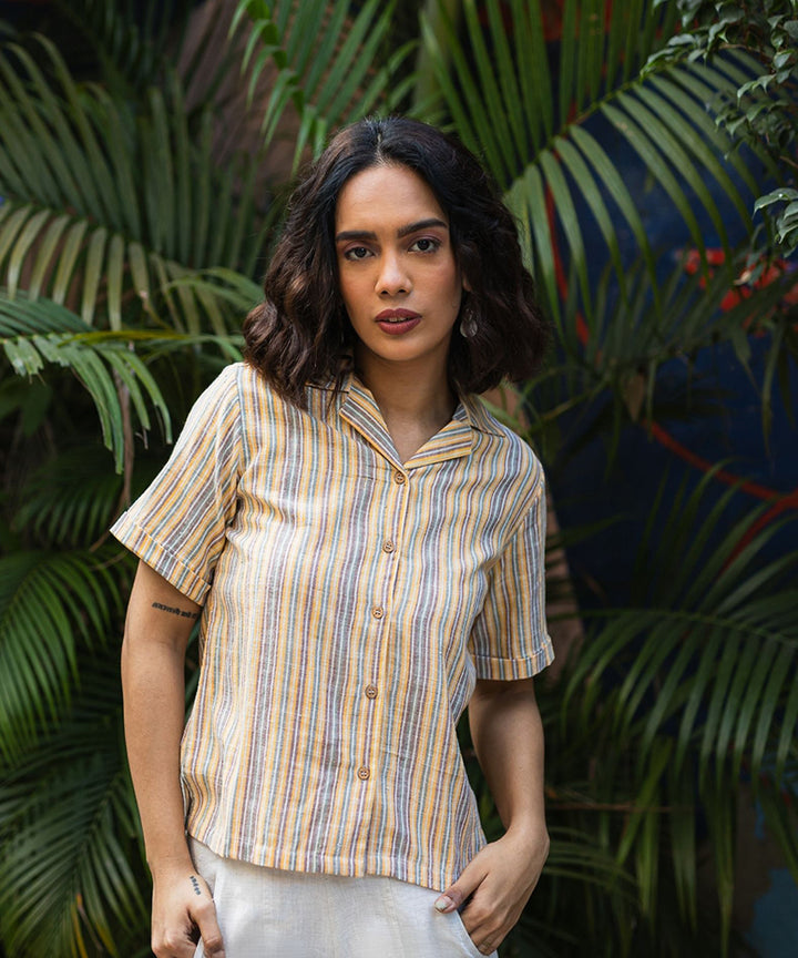 Yellow handwoven stripe cotton shirt