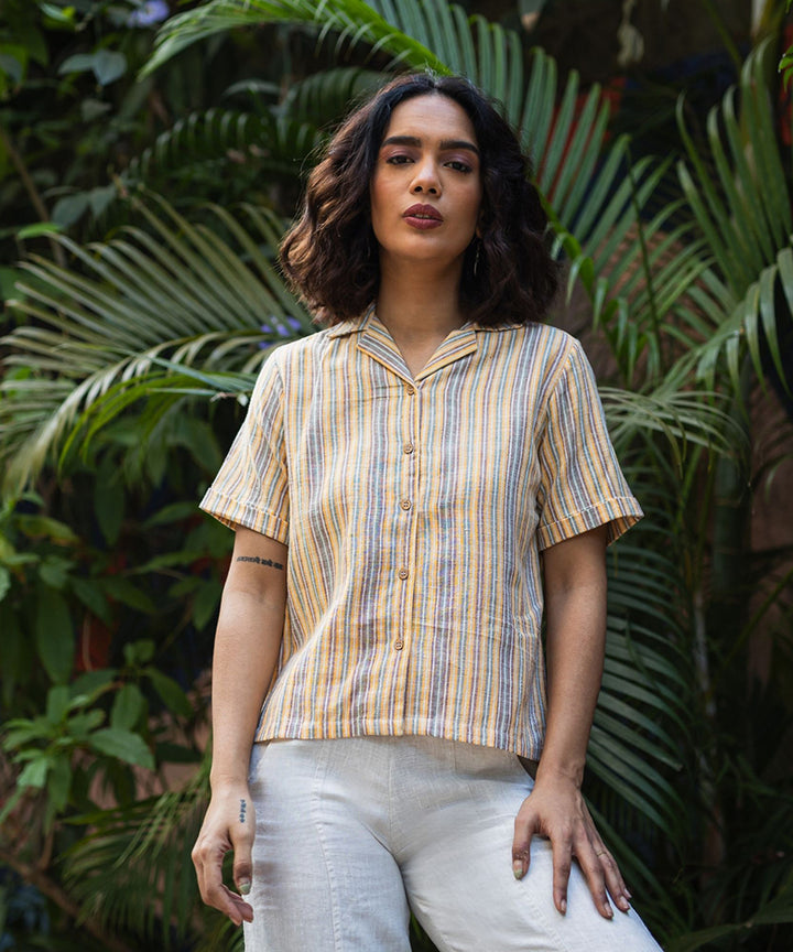 Yellow handwoven stripe cotton shirt