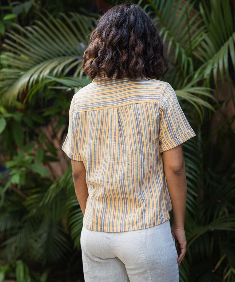 Yellow handwoven stripe cotton shirt