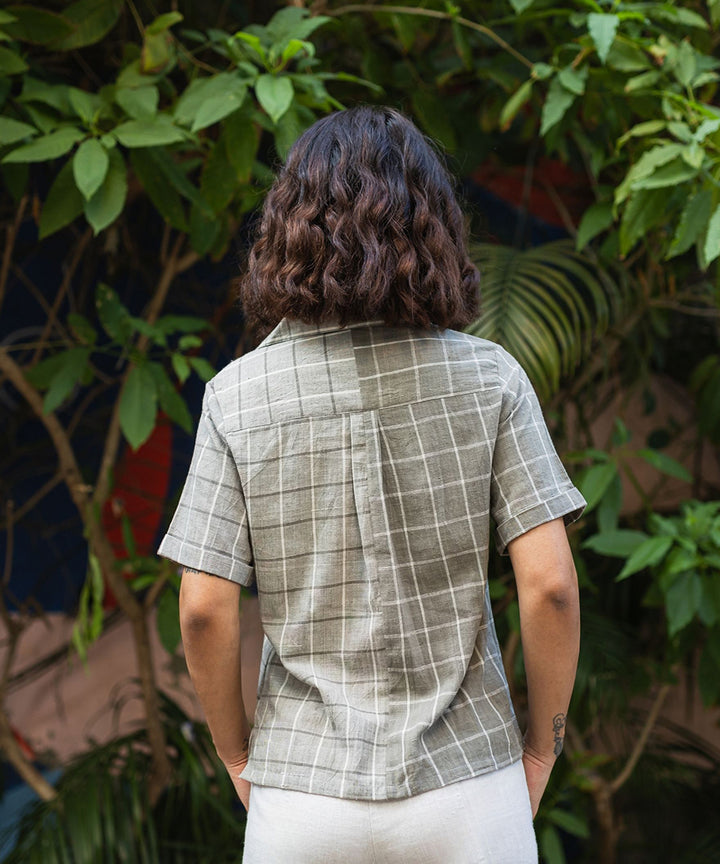 Grey handwoven checks cotton shirt