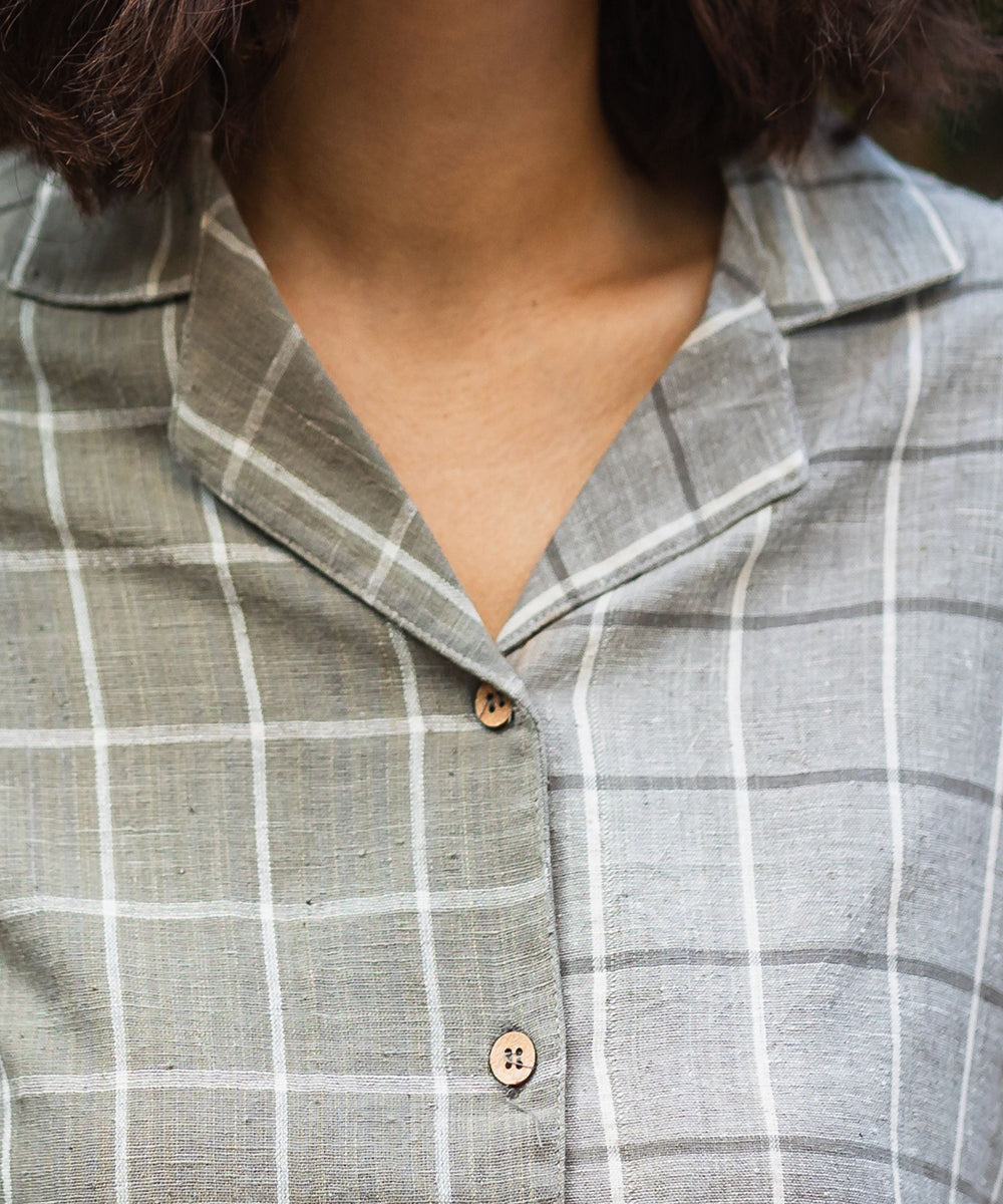 Grey handwoven checks cotton shirt