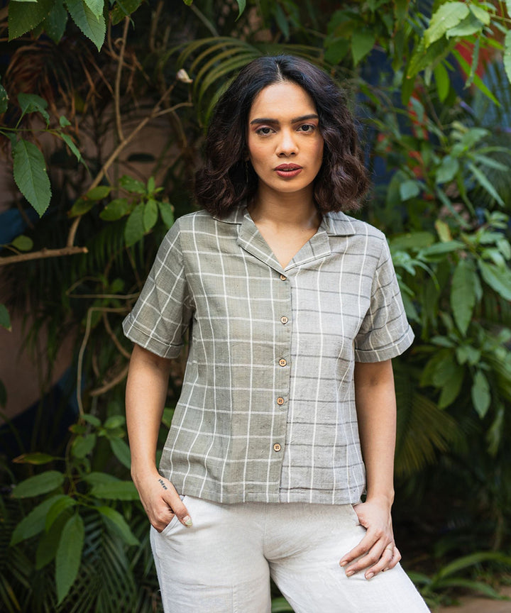 Grey handwoven checks cotton shirt