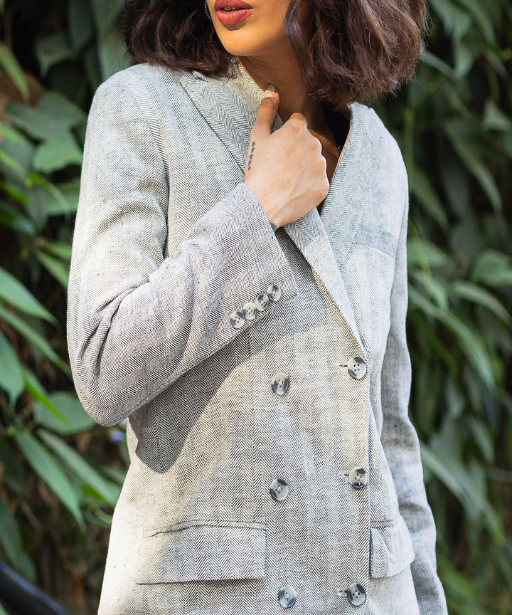 Grey handwoven kala cotton blazer