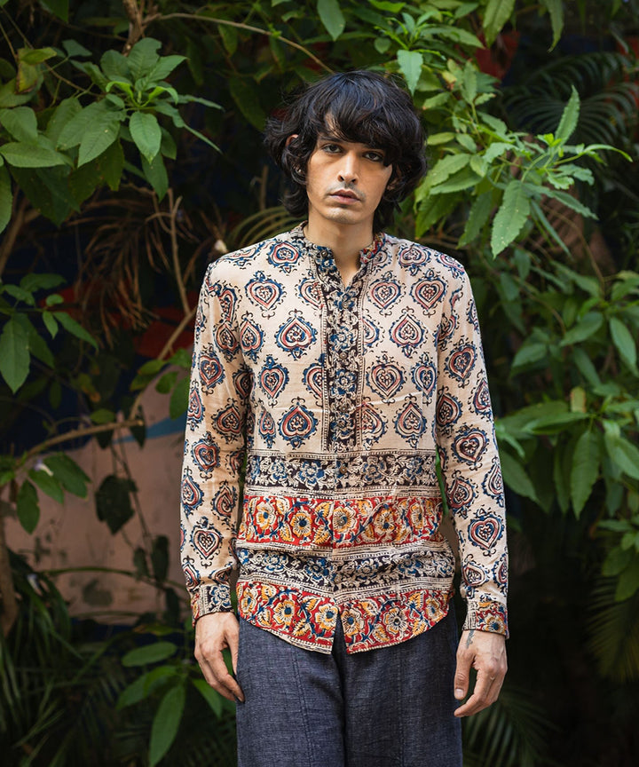 Multicolor hand block printed kalamkari cotton shirt