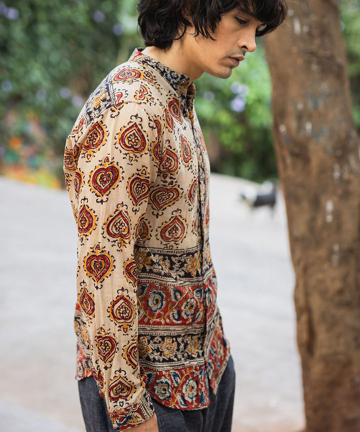 Multicolor cotton hand block printed kalamkari shirt