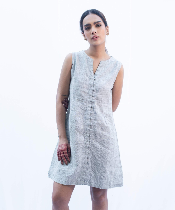 Grey handcrafted sleeveless linen dress