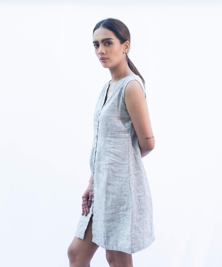 Grey handcrafted sleeveless linen dress