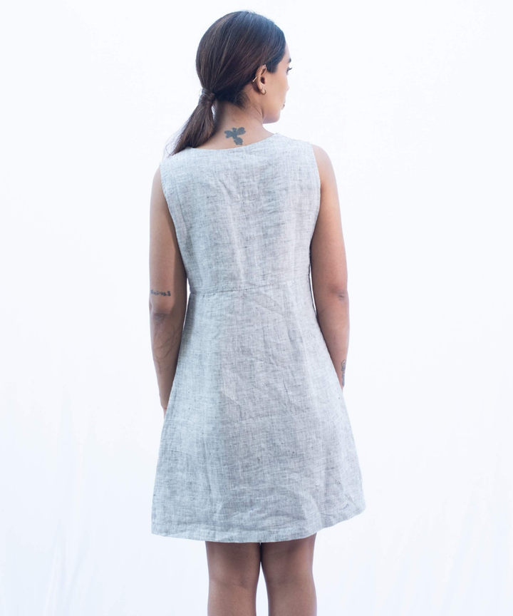 Grey handcrafted sleeveless linen dress