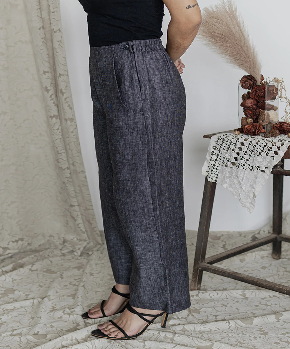 Navy handwoven linen trouser