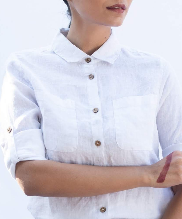 White handcrafted long sleeve linen shirt