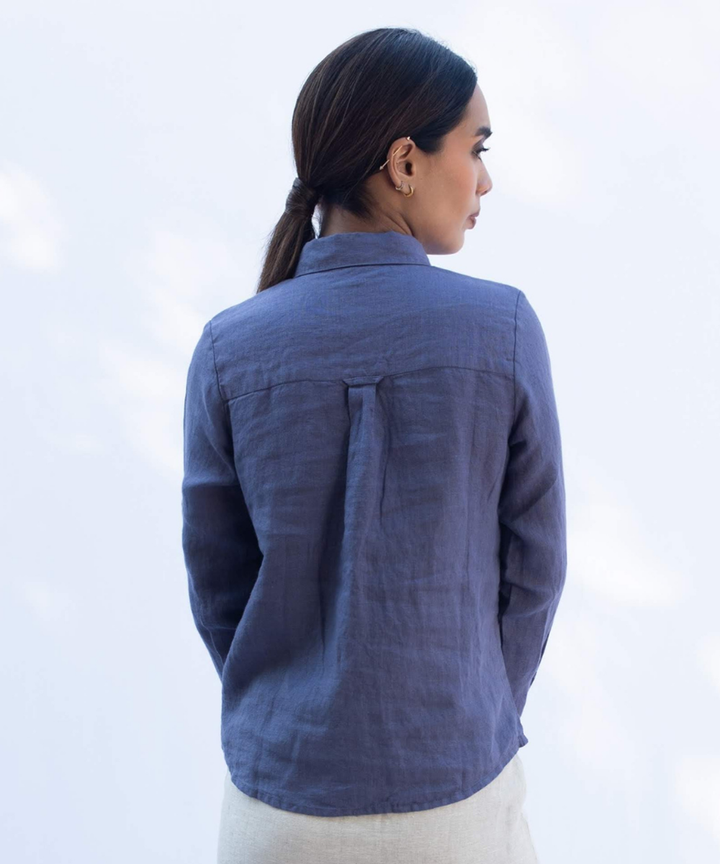 Mauve handcrafted long sleeve linen shirt