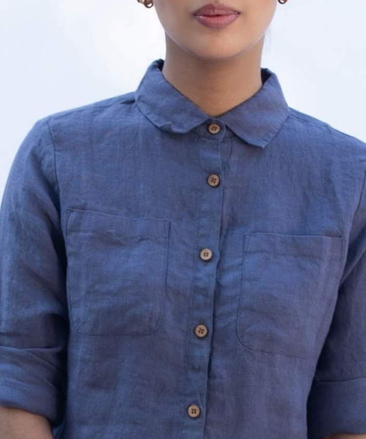 Mauve handcrafted long sleeve linen shirt