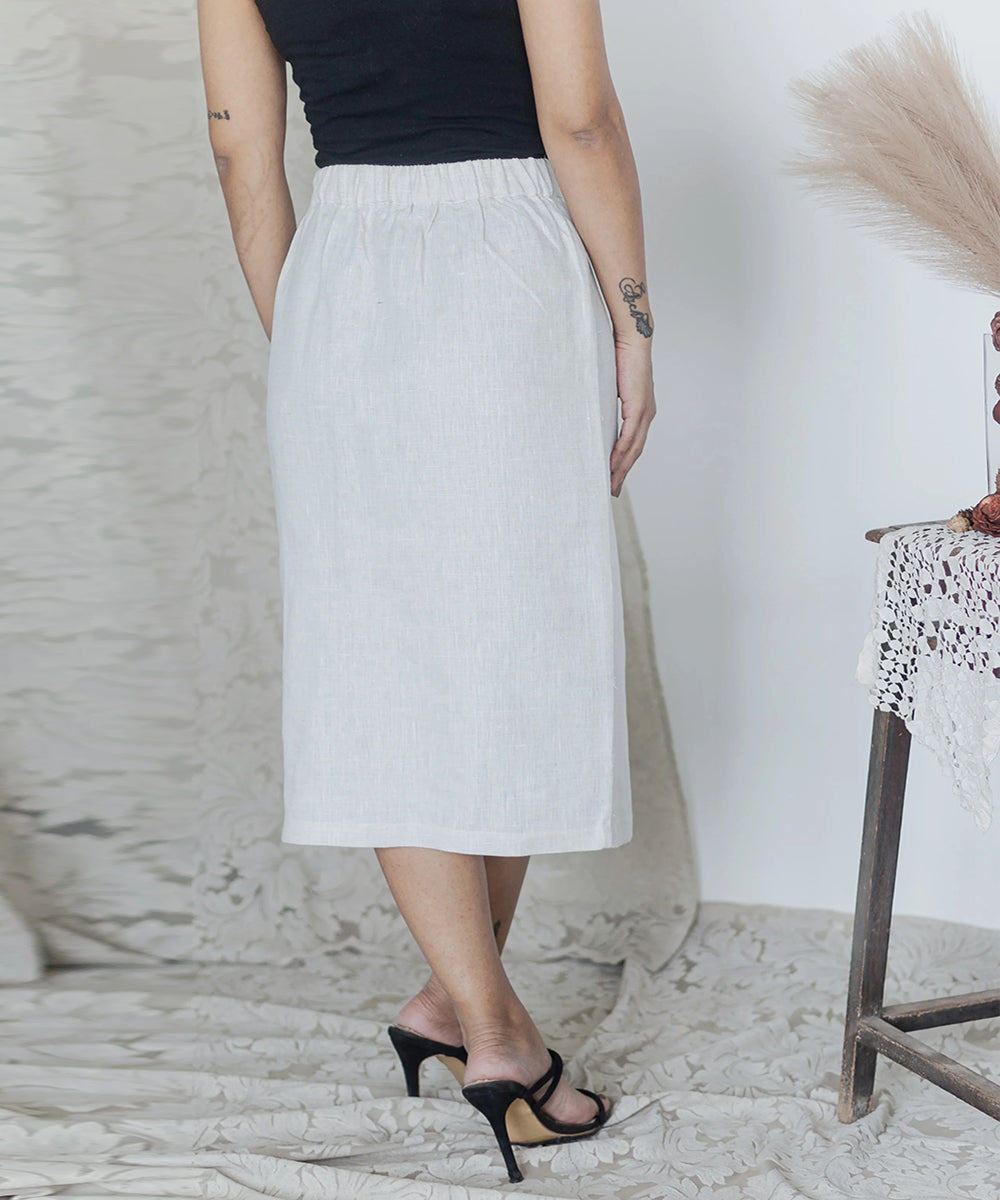 White handwoven linen straight skirt