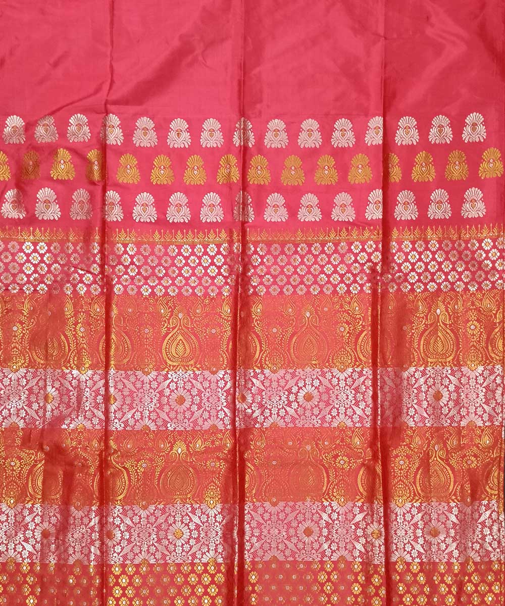 Red pink silk handloom assam mekhela chador