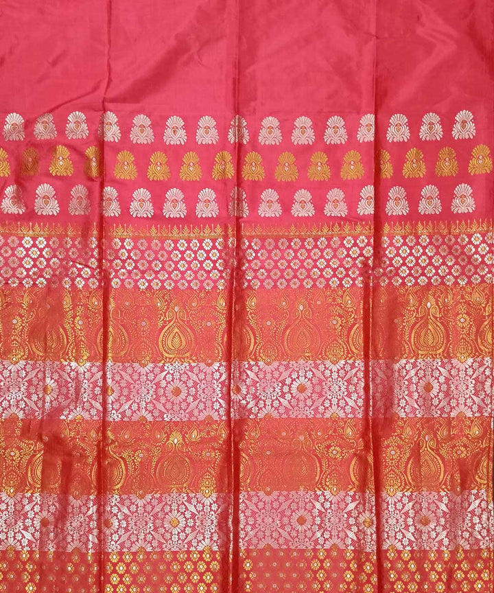 Red pink silk handloom assam mekhela chador