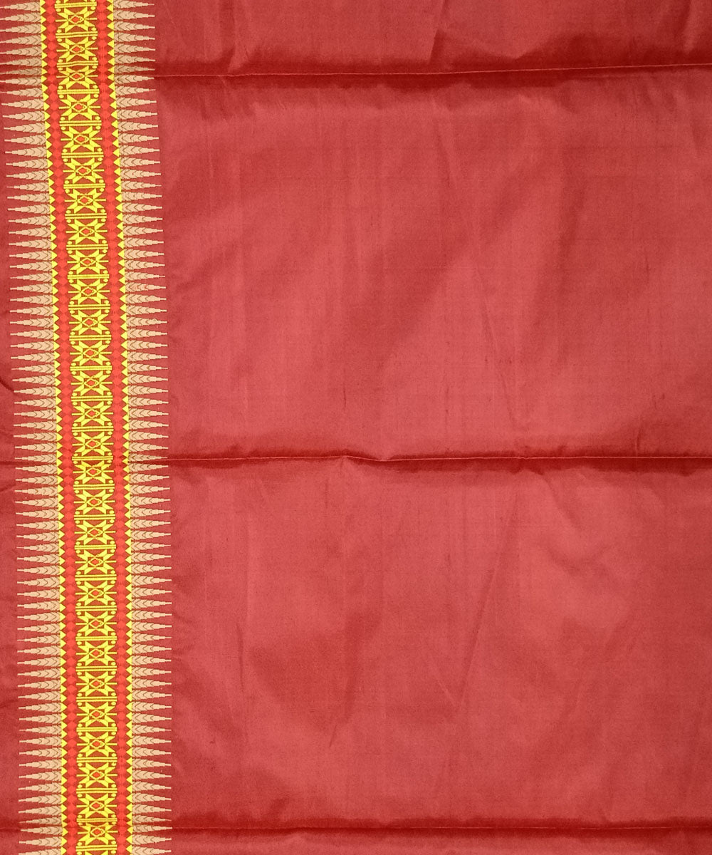 Deep red multicolor silk handloom assam mekhela chador