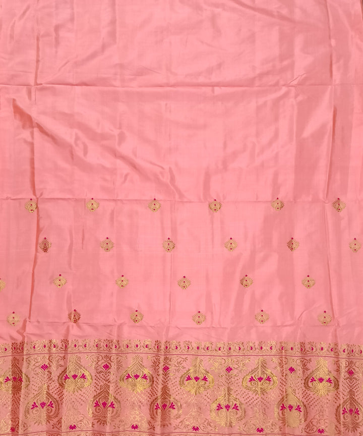 Pink yellow silk handloom assam mekhela chador