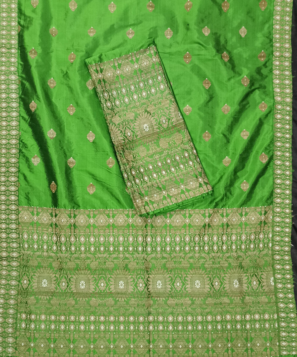 Light green grey silk handloom assam mekhela chador
