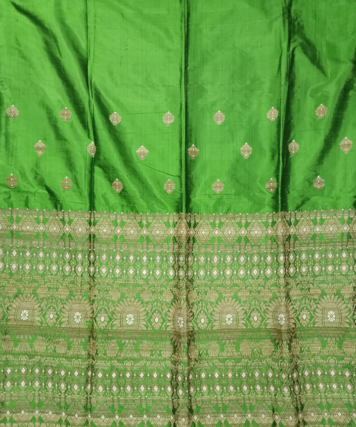 Light green grey silk handloom assam mekhela chador