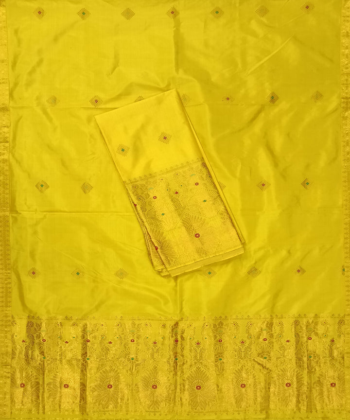 Yellow golden handloom assam silk mekhela chador