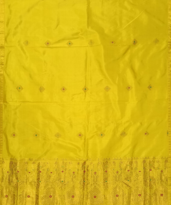 Yellow golden handloom assam silk mekhela chador