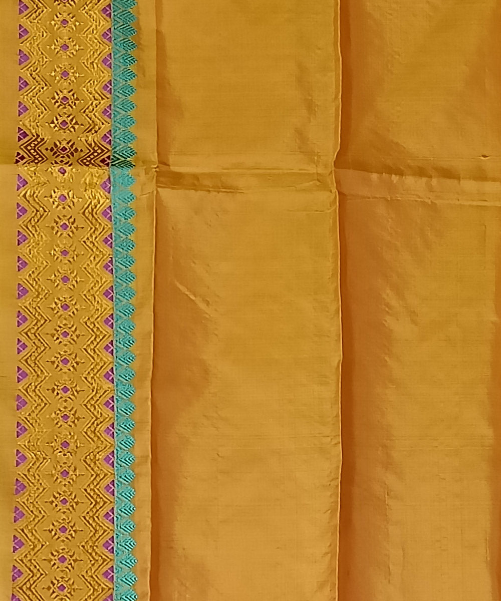 Ochre yellow silk handwoven assam saree