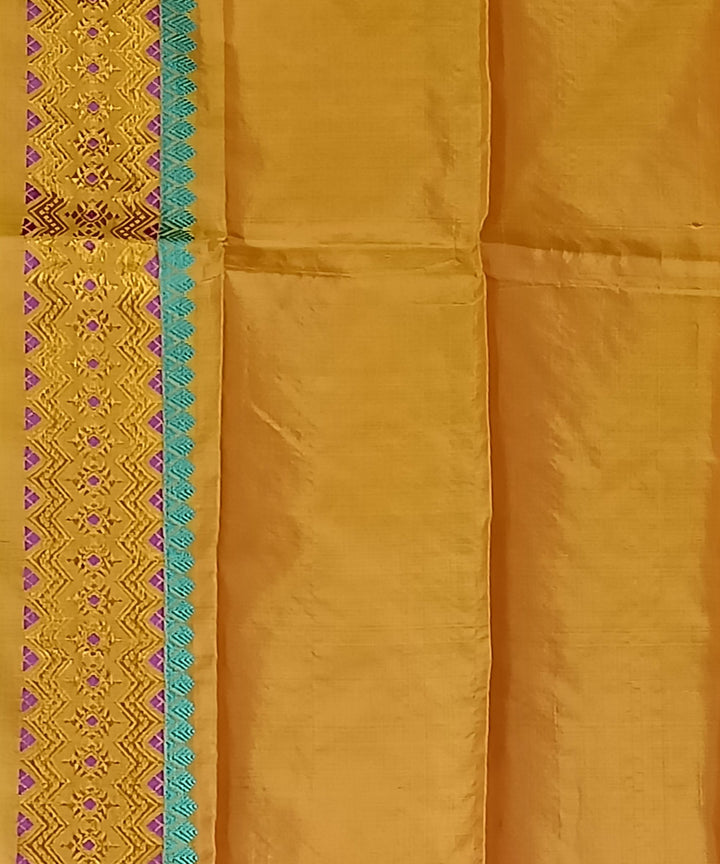 Ochre yellow silk handwoven assam saree