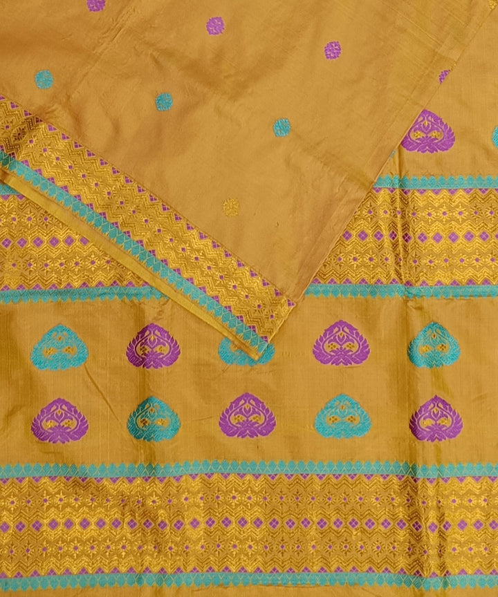 Ochre yellow silk handwoven assam saree