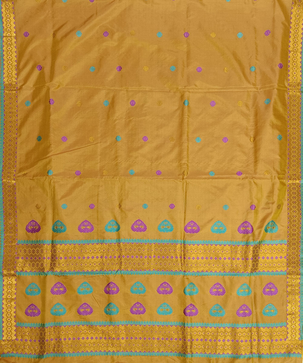 Ochre yellow silk handwoven assam saree