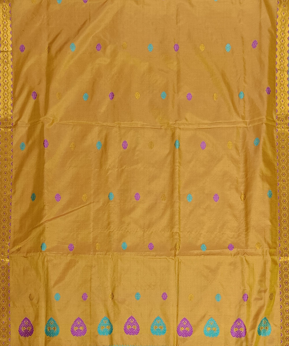 Ochre yellow silk handwoven assam saree