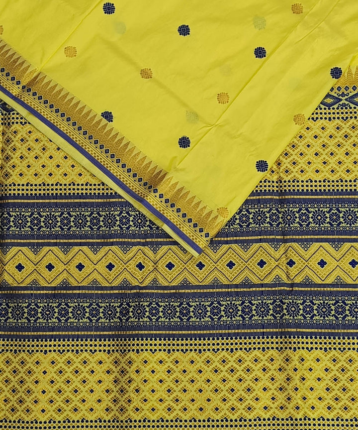 Yellow black silk handwoven assam saree