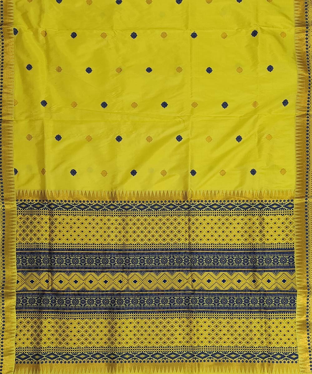 Yellow black silk handwoven assam saree