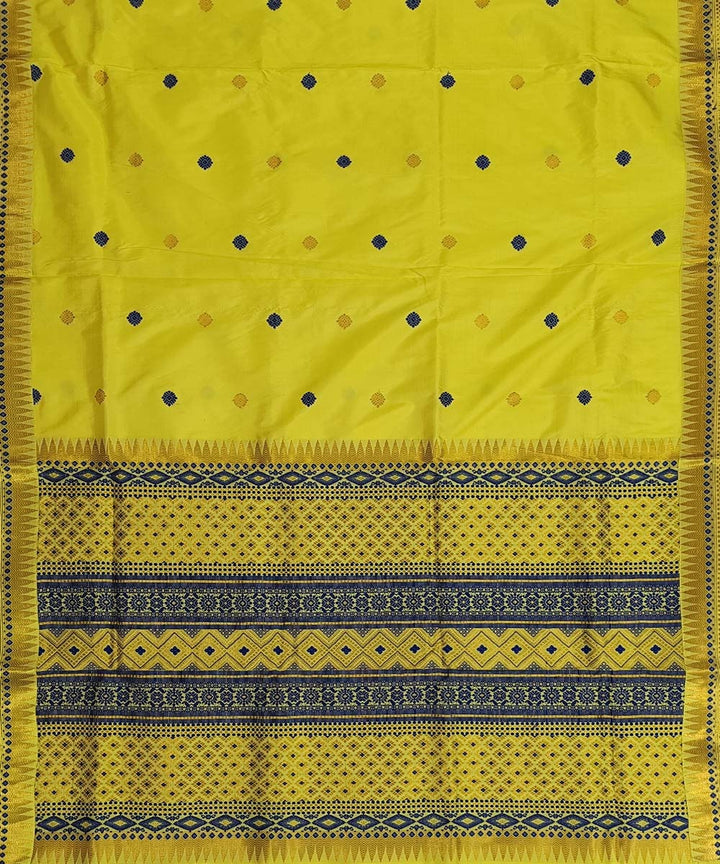 Yellow black silk handwoven assam saree